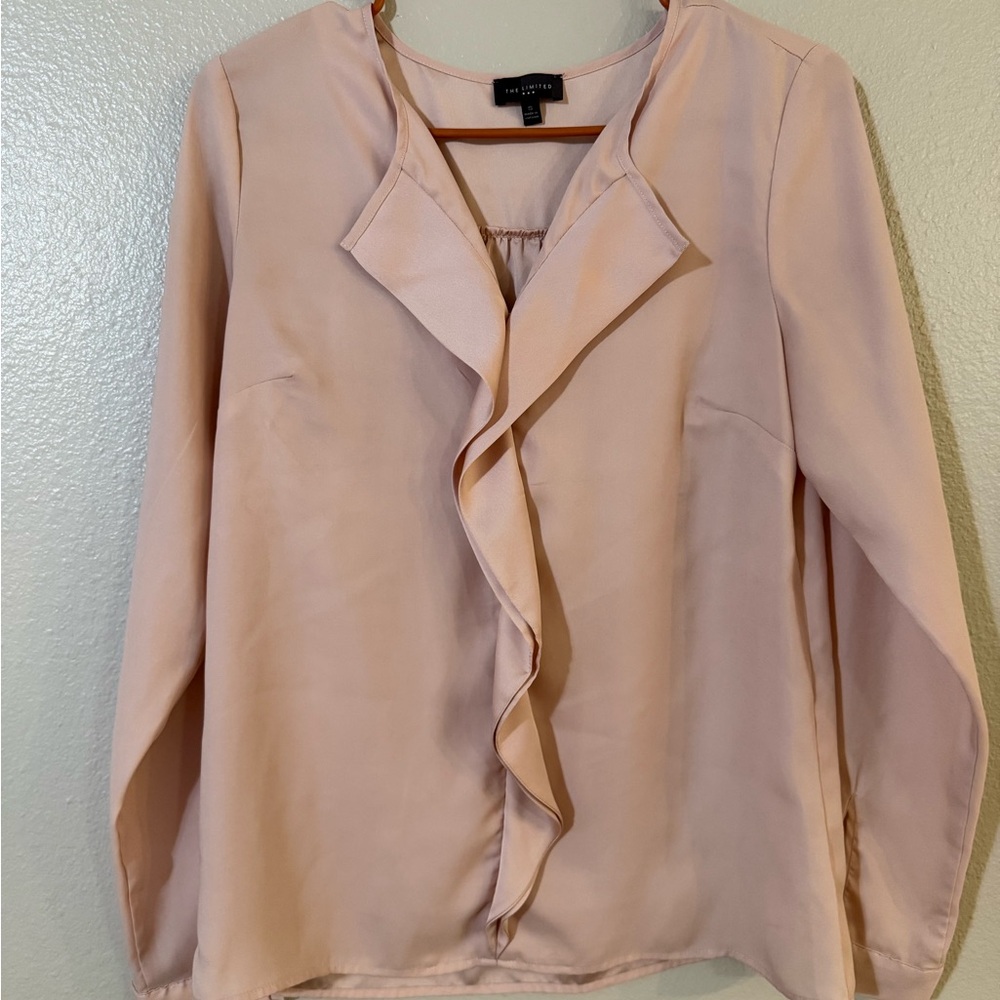 The Limited Tan Ruffled Notched Collar Blouse